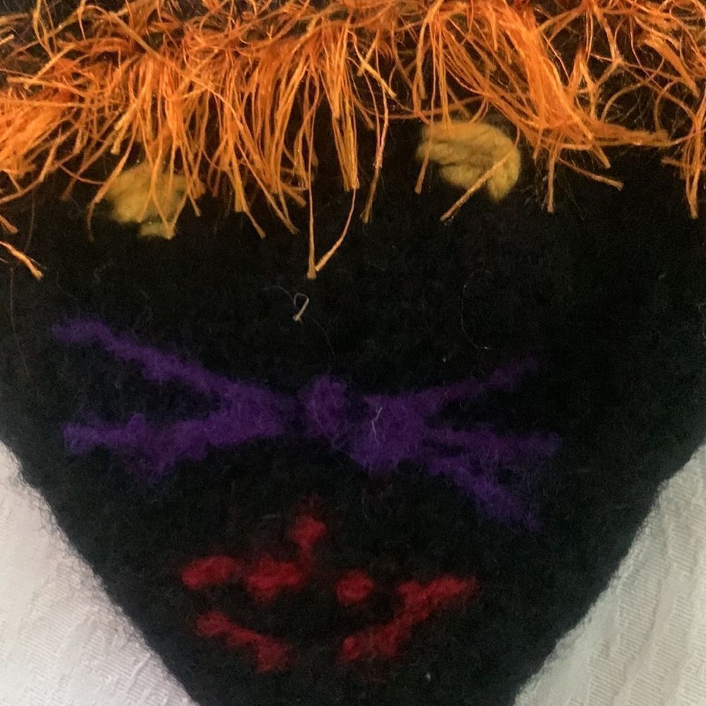 Handcrafted Felted Wool Black Kitty Cat Bag Folk Art Halloween